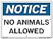 Vestil SI-N-57-C-PS-040 Notice Sign Polystyrene .040" Overall Size 14.5"W x 10.5"H No Animals Allowed , 10.5" Height, 14.5" Wide, 0.04" Length
