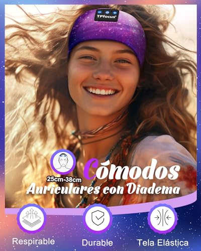TPfocus Sleep Headphone Headband Bluetooth Soft Headphones for Sleeping, Purple - Starry Night - Image 4