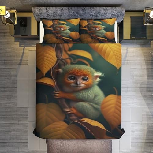 Housse couette singe parure de lit microfibre douce 3 pièces 200x200cm