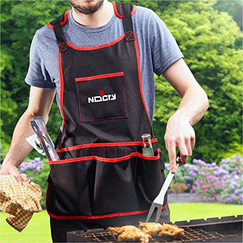 Nocry Professional Canvas Work Apron - With 16 Tool Pockets, Fully Adjustable, Waterproof & Protective, Black #TOP3