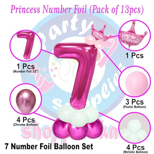 Image of Pink 32 Inches Numbers 7 Shape Large Big Foil Helium Balloons For Party Decorations In Happy Birthday Anniversary Office Items Materials Set Pack, Pack Of 1