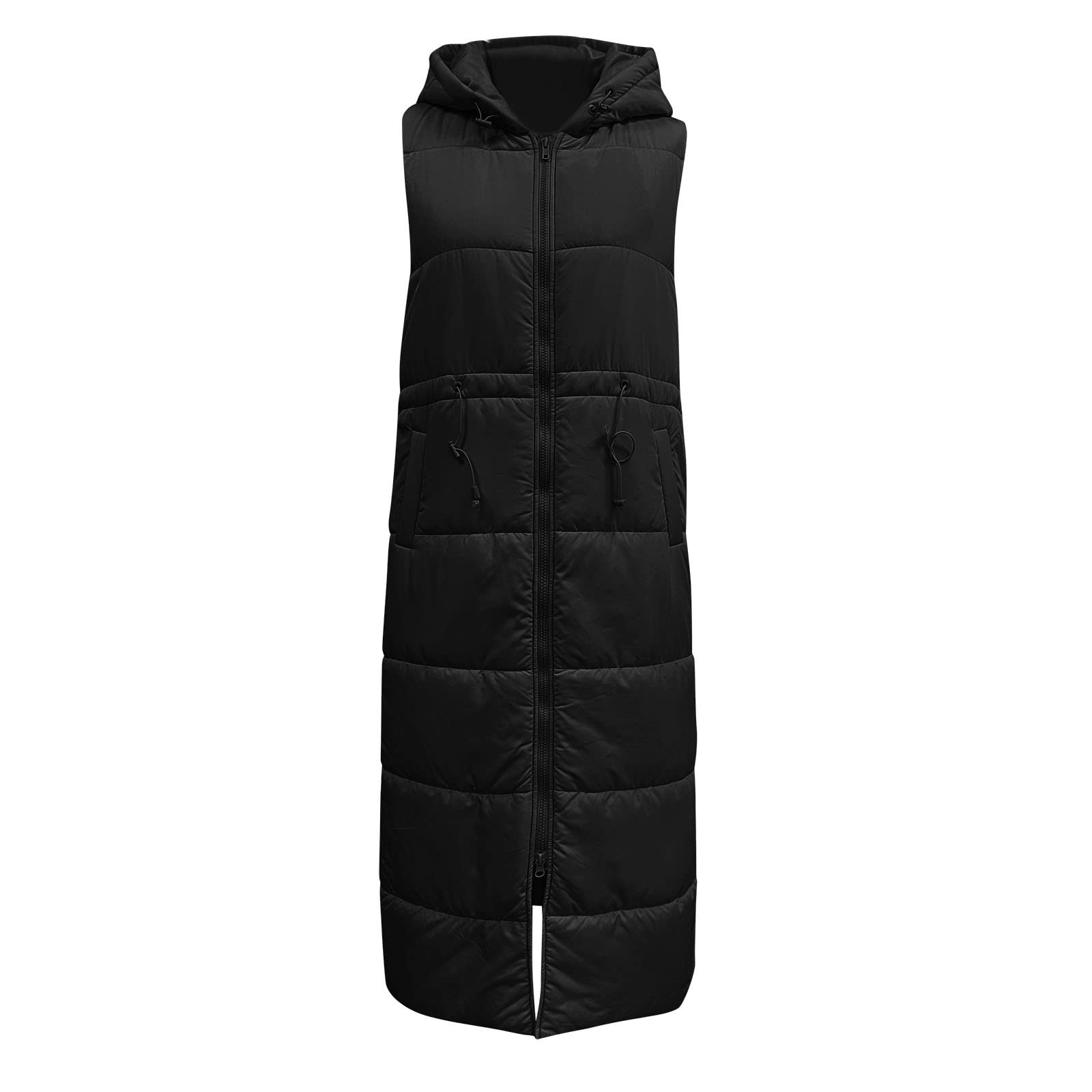 Damen Winter Ärmellose Mantel Weste Langer Hoodie Warmer Daunenmantel mit Taschen Outdoor Jacke Lange Weste mit Reißverschluss Damendaunenjacke