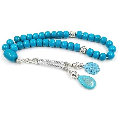 ALBASHAN Tasbih gemstone Natural Turquoise Muslim Prayer Beads islamic pendant misbaha
