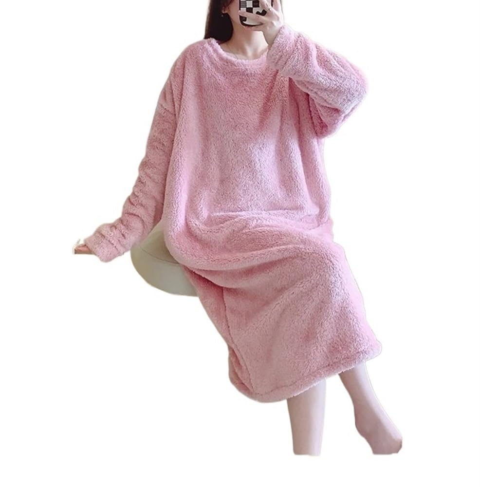 Camisones De Mujer Invierno Camisones de Franela Gruesos y cálidos de Manga Larga de Talla Grande for Mujer, Ropa de Dormir Holgada, Vestido de Noche, camisón de Invierno(A,XXL)