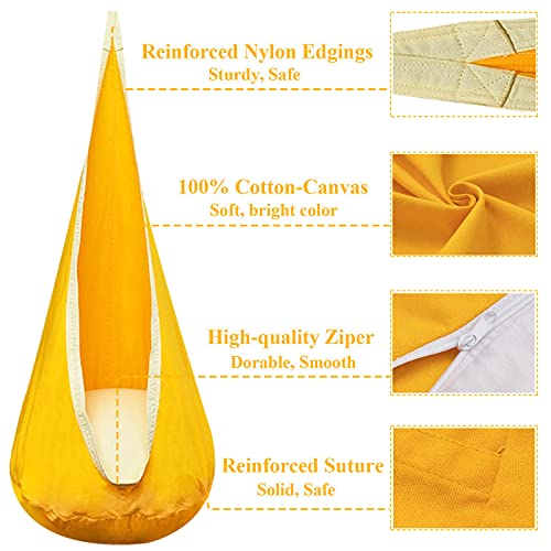 C-Chain Swing Pod Chair For Kids, Cotton Hammock Chair With Durable Air Cushion, Child Swing Seat Nest With Adjustable Rope, All Accessories Included (Yellow) #TOP2