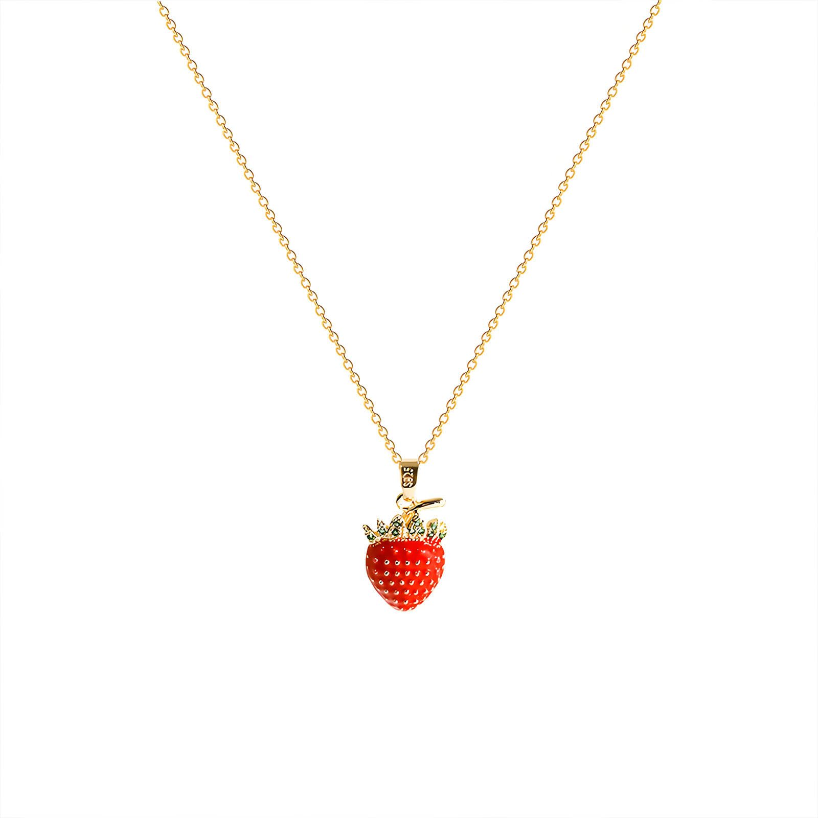 ULLKELStrawberry Necklace for Women Cute Necklaces for Women Small Fresh Mini Red Strawberry Pendant Necklace Strawberry Jewelry for Women Gift