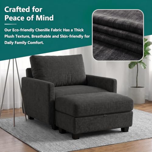 Image of Single Sofa with Storage Ottoman, 38 inch Modern Couch for Living Room