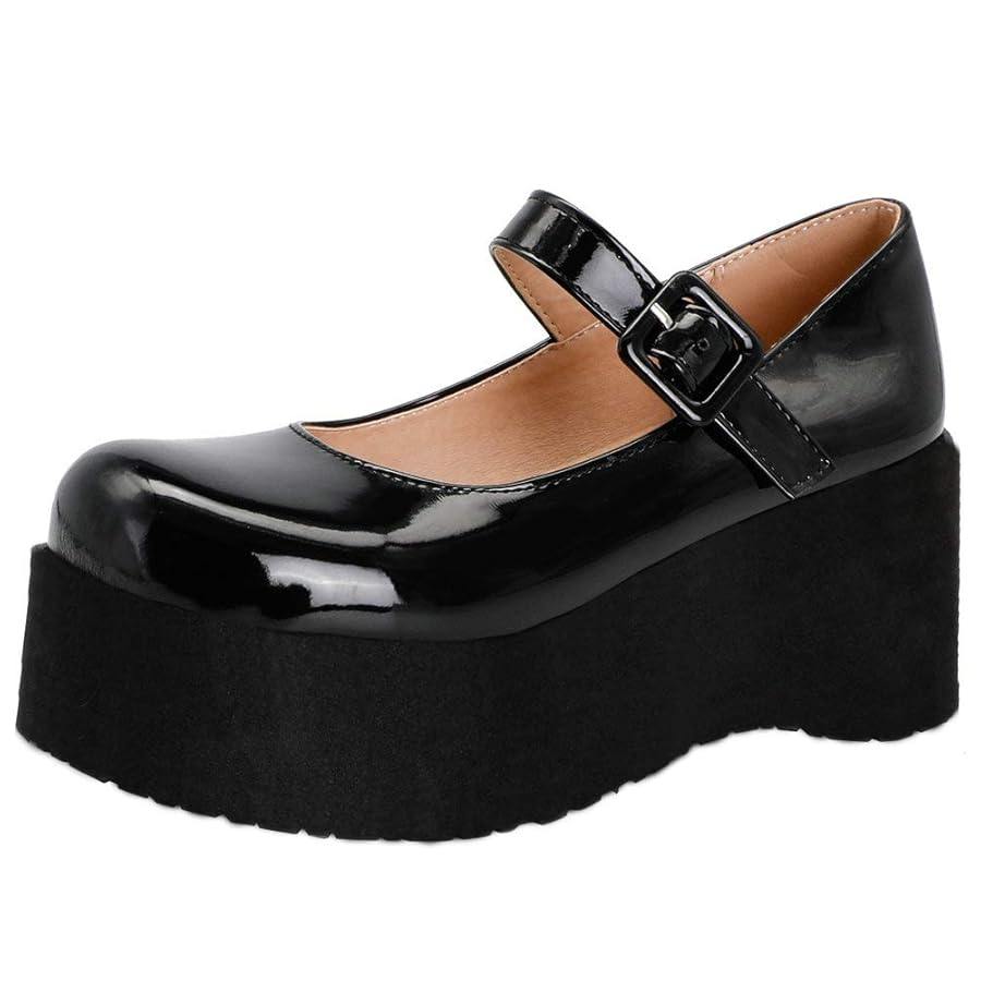 専用GRAPE Black Mary Jane Platform shoes 専用GRAPE Black Mary Jane Platform shoes Squared Mary Jane