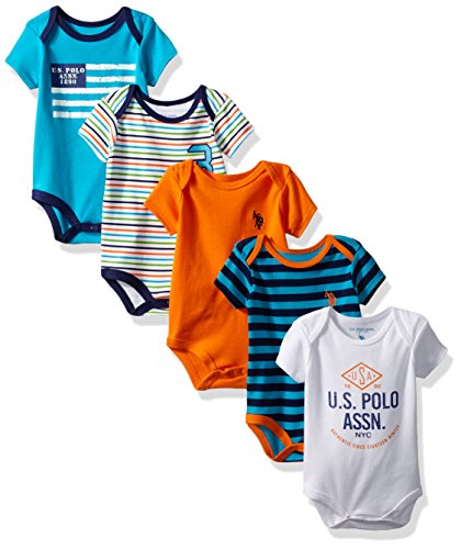U.S. Polo Assn. Baby Boys' 5 Piece Interlock Bodysuit Set