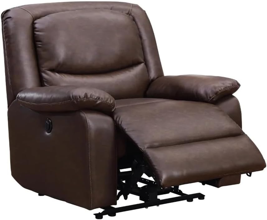 Push-Button Power Recliner with Deep Body Cushions Living Room Chairs Brown Faux Leather Upholstery Sofa Furniture