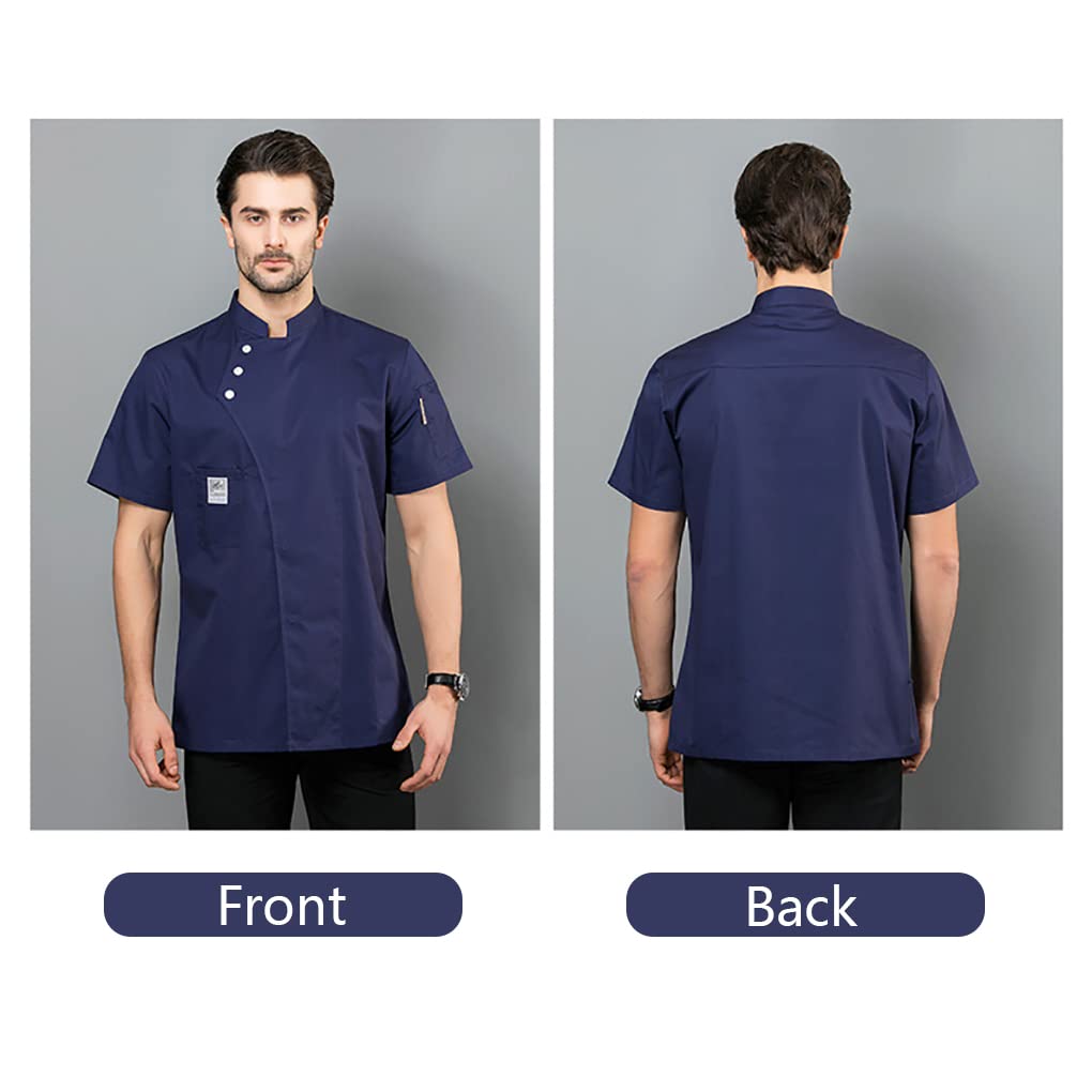 Chaqueta de chef, delantal de cocina, tres botones con bolsillos delanteros, ropa de verano, suministros de cocina para parrilla, restaurante, azul, XL