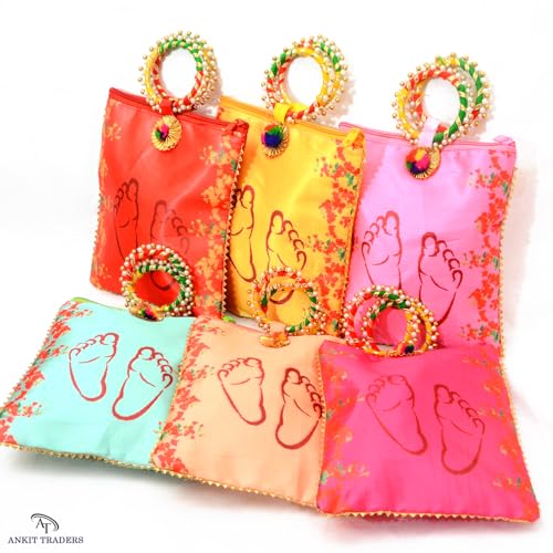 Image of Baby Shower Return Gift Potli Bags for Women Pack of 18 | Shagun Potli with Zip & Bangle Handle | Traditional Godh Bharai & Naming Ceremony Bags