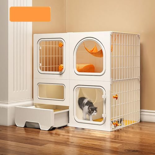 Chenil pour chat à 3 niveaux modulable avec zone litière fermée