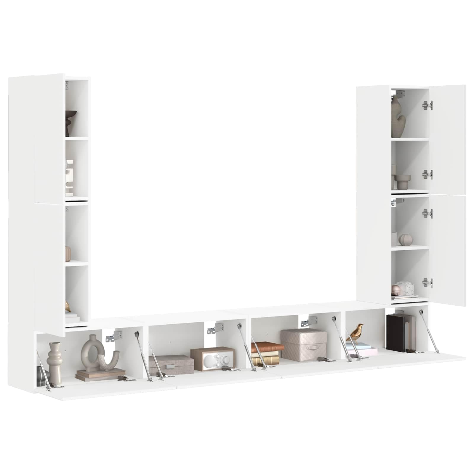 Set Mobile TV 8 Pezzi Bianco Legno Multistrato 31x30x60 Cm | 8 Pezzi, 4 Da 31x30x60 Cm E 4 Da 60x31x29,5 Cm, Armadio TV Con Scomparti E Cassetti, Per Soggiorno