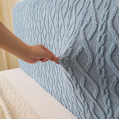 Image of HOMETHREADS Stretchable Lycra /Velvet Headboard Cover | Soft, Dust-Proof & Wrinkle-Resistant Bed Back Protector | Fits Leather, Wooden & Fabric Bedsides | for 5ft to 6.5ft Beds (Blue, 175x65cm)