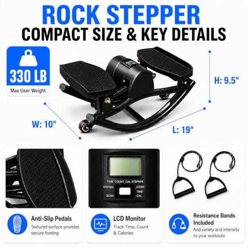 Image of Rock Stepper - Steppers for Exercise at Home, Portable Stepper Side to Side with Digital Display & Resistance Bands, 330 LBS Capacity Full Body Workout Low-Impact Knee-Friendly 3D Stair Stepper