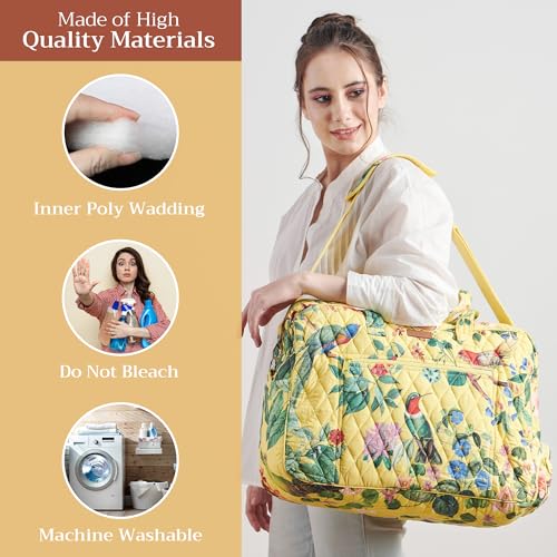 Maison d' Hermine Weekender Bags for Women Cotton Quilted Duffel Overnight Luggage Weekend Bag for Men Gym Sports Gifts Travel Business Travellers Family Trip (Eden - Yellow)3