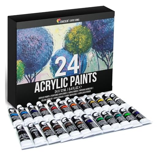 Zenacolor - Kit de 24 Tubos de Pintura Acrílica para Adultos - Set de 24 Pinturas Acrílicas Profesionales de 12 ml - ideal para lienzo, madera o papel