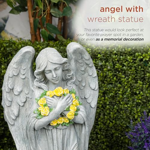 image for Alpine Corporation MCC832 Angel with Yellow Flower Wreath Statue, Mean