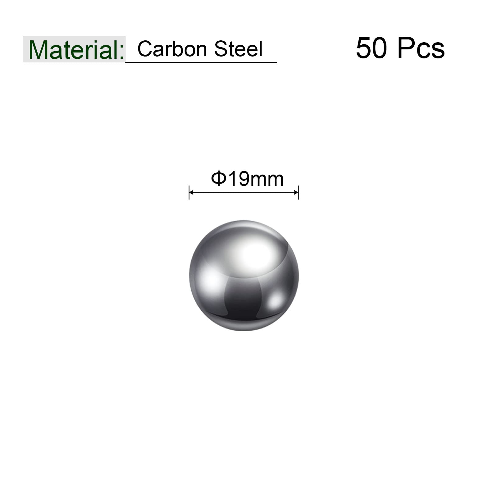 sourcing map 50uds 19mm Carbono Acero Rodamientos Bolas Precisión Pulido