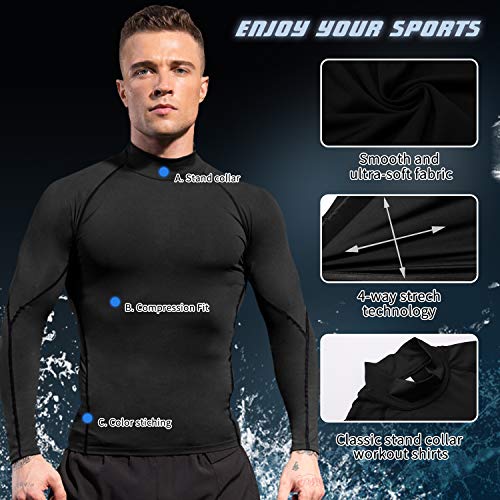 Queerier Men'S Compression Shirts Long Sleeve Athletic Workout Tops Gym Undershirts Active Sports Baselayers Black Large thumb #3
