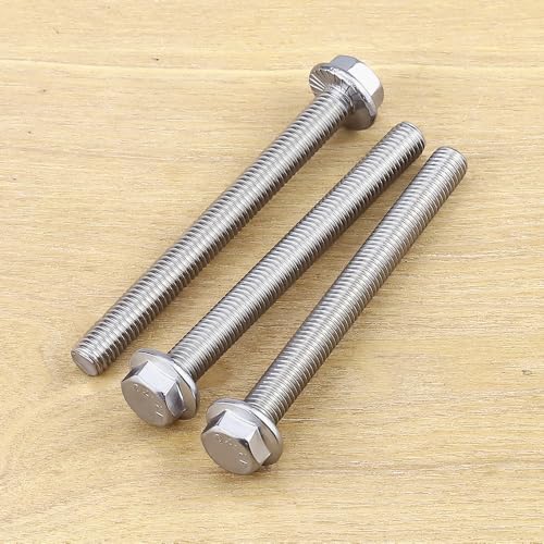 Image of M10-1.5 x 70mm Hex Flange Bolt (2.76 inch Thread Length), DIN6921, Serrated Locking Flange, 304 Stainless Steel, UNC Full Thread, 8-Pack