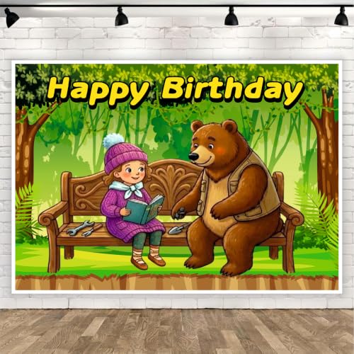 Image of Bear Theme Birthday Backdrop | Forest Friends Happy Birthday Banner | Cute Animal Party Decoration | Kids Photo Booth Background (Pack of 1, Size: 4x3 Feet)