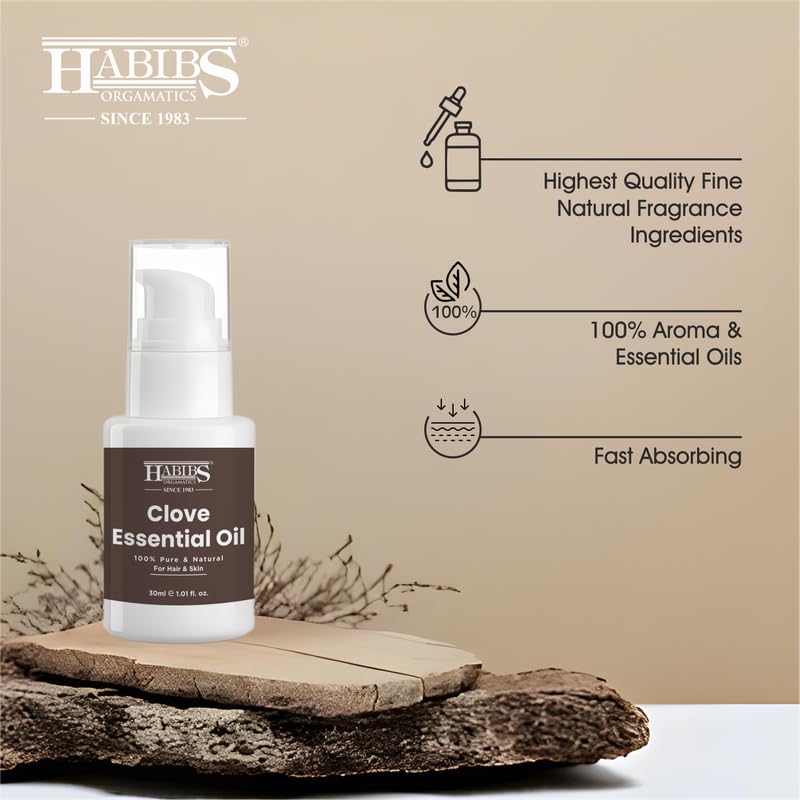 Image of Habibs Pure Clove Essential Oil - 100% Undiluted, Therapeutic Grade for Aromatherapy & Oral Care 30ML