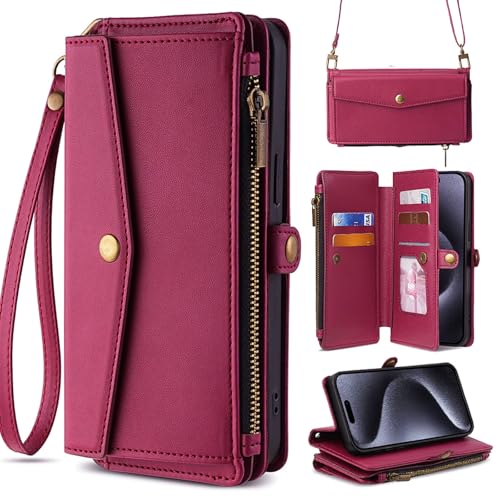 Samsung Galaxy A26 5G (�J���[:���b�h) �X�^�C���b�V���ȃ��U�[�E�H���b�g �}���`�X���b�g �t���b�v�o�b�N�P�[�X �V�����_�[�X�g���b�v�t��