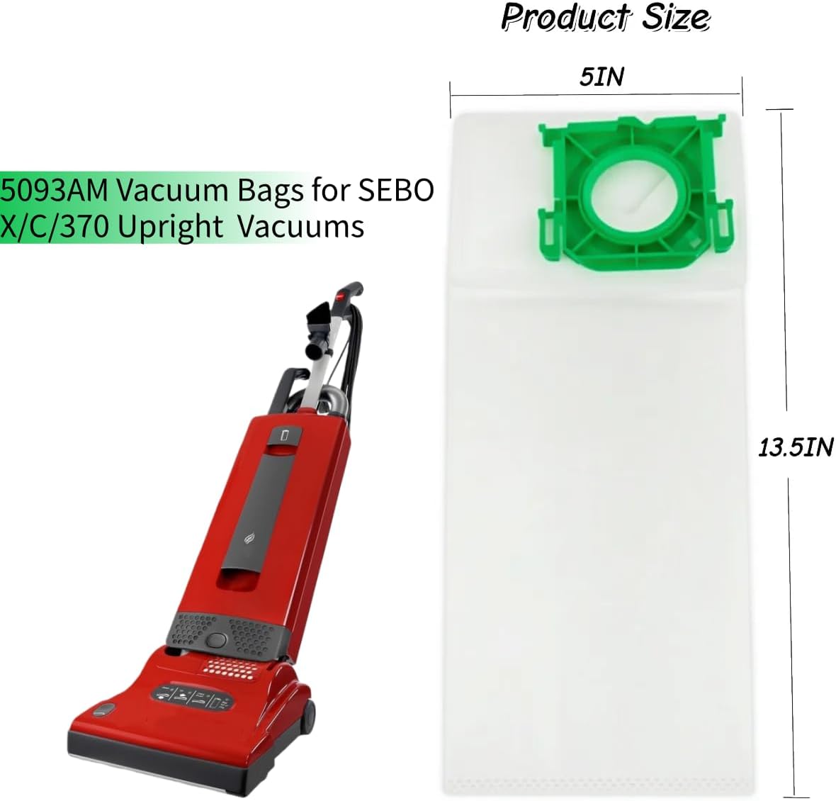 8-Pack 5093AM Vacuum Bags for SEBO Airbelt X/C/370 Series Upright Vacuums, 4-Layer Ultra Filterbox with Caps #5093AM Vacuum Cleaner Bags 8PCS