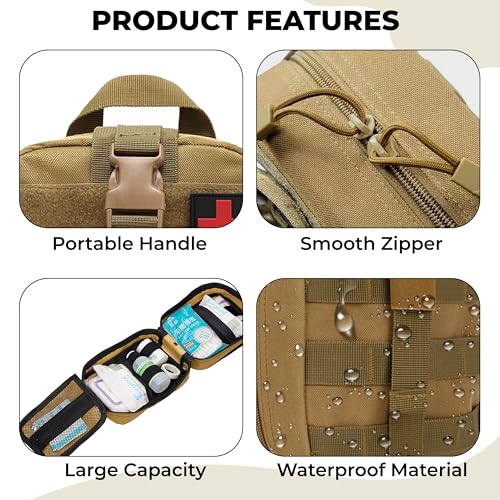 Image of Kraptick Medical Molle Pouch | Tactical First Aid Kit Bag | Military Emergency Medical Pouch | Waterproof & Durable Trauma Kit | Compact Molle Medic Bag for Outdoor, Camping & Survival (Beige)