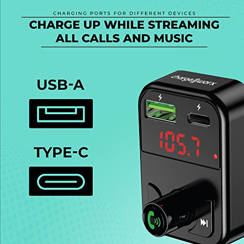 ChargeWorx FM Transmitter Bluetooth for Car, Fast USB-C and USB Car Chargers - Stream All Phone Music and Hands-Free Calls | Wireless Bluetooth Car Adapter | Stay Charged on The Go!