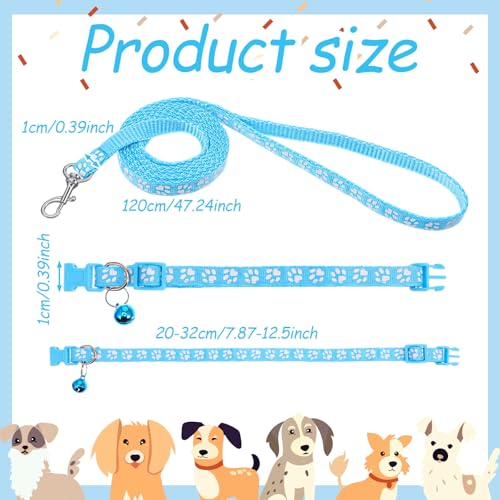 3 Stück Hundehalsband und Leine Set, Verstellbares Hundehalsband, Welpenhalsbänder mit Leine Set, Pfotenabdruck, Schnellverschluss, Haustier Halsband für Hunde, Katzen (Rosa, Schwarz, Blau