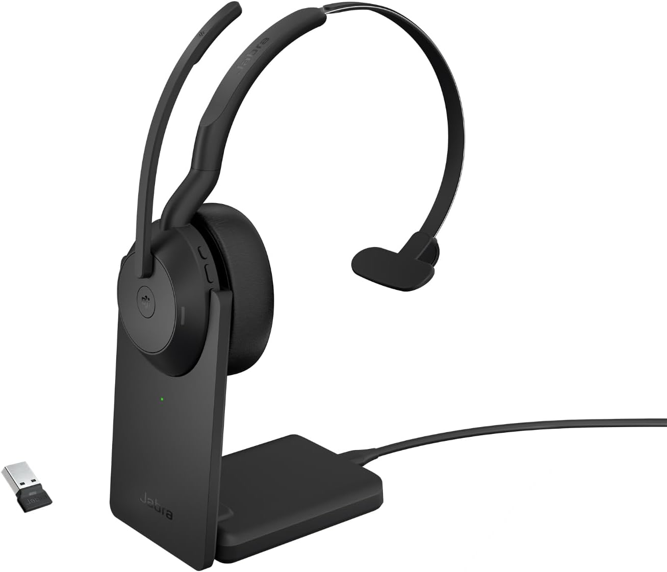 Jabra Evolve2 55 Mono Wireless Headset with Charging Stand AirComfort Technology, Noise-Cancelling Mics & Active Noise Cancellation - MS Teams Certified, Works with Other Platforms - Black