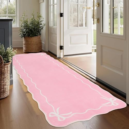Tapete corredor rosa con lazo, 61x183 cm, antideslizante miniatura 3