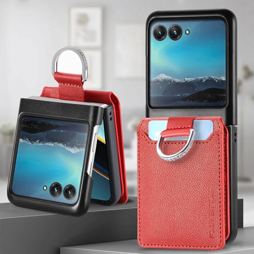 Étui Moto Razr 60 rouge pour le quotidien avec portefeuille et bague