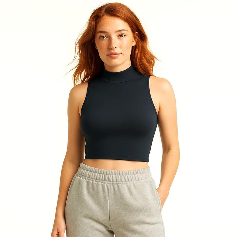 eleg & stilance Women’s High Neck Sleeveless Fleece Lined Top | Stretchable Warm Winter Crop Top-picture-12