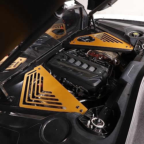 Image of TOYCIDFG Engine Bay Panel Cover, Left Right Splash Shield Oxidation Case Guard Compatible with C8 Corvette 2020-2023 Auto Aluminium Interior Body Part Accessories (Yellow)