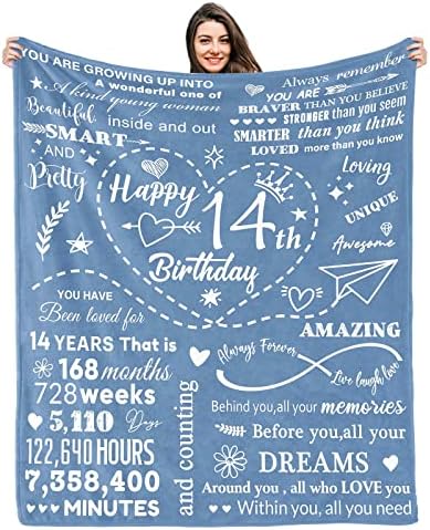 Kesidilo Gifts for 14 Year Old Girl Birthday Blanket 50" X 60",Best 14 yr Old Girl Gift Ideas for Birthday from Parents or Friends,Teen Girls 14th Birthday Decorations