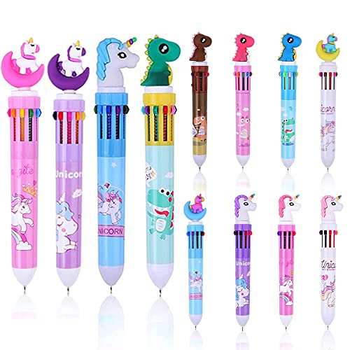 BieFuSin 12 Bolígrafos de Bola Retráctiles Plumas 10 en 1 multicolores, 0,5 mm,Multicolor para Suministros Escolares de Multicolor Bolígrafos de Plumas Punta Bola Oficina Estudiantes Cover