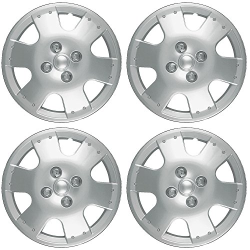 OxGord 14 inch Silver Snap-On Hubcaps with 6 Spoke Compatible with 2000-2005 Toyota Echo Standard Steel Wheel Covers