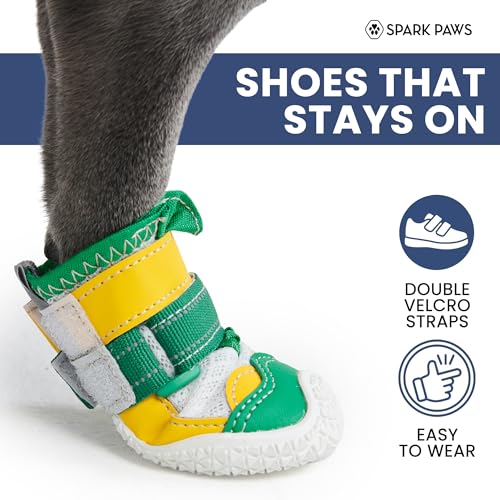 Image of Spark Paws Dog Shoes for Large Small Medium Dogs Breathable Dog Booties for Hiking, Summer Hot Pavement Paw Protectors for Non Slip Rubber Dog Boots for Outdoor (Green Yellow, Size 4)