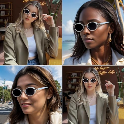 Vintage Steampunk Ovel Sunglasses for Women Men Fashion Semi-Metal Frame Hip-hop punk Glasses UV4002