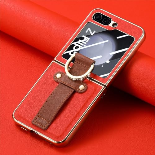 Coque Galaxy Z Flip 5 anti-chute ENILSA rouge étui cuir rigide avec bague de maintien