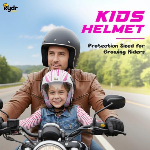 Image of Rydrkids Star S Peak - Kids Motorcycle Helmet with Visor & Peak - Size S 3 to 7 Years, Lightweight & Adjustable Safety Helmet for Boys and Girls