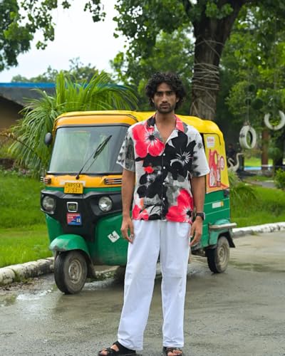 Image of Men's Floral Button-Down Shirt, Cotton Blend Stretchable, Casual Printed Striped Stylish Shirt