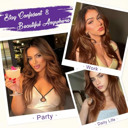 Sotpmal 13x4 HD Lace Front Wigs for Women, Ombre Brown Highlight Long Layered Wavy Glueless Synthetic Wig, Natural Hairline Premium Heat Resistant, Throw and Go Beginner Friendly Daily Wear 26 Inch — view 6