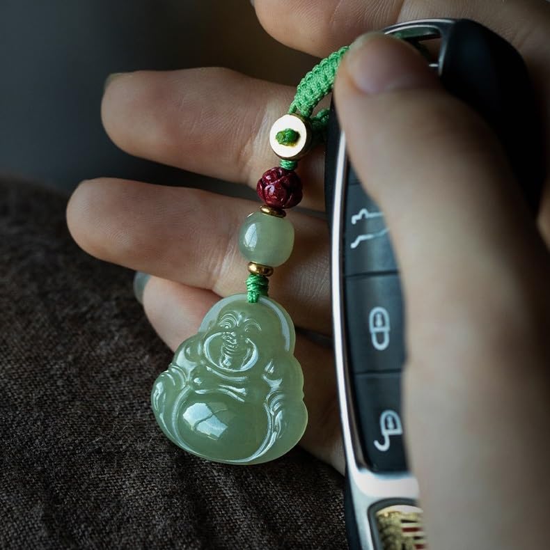Breloczek do Samochodu Hetian Jade Maitreya Keychain Cinnabar Peace, Car Key Pendant Gift Decoration