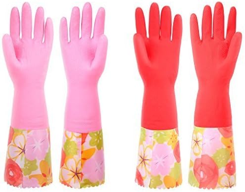 Dishwashing Gloves, Non-slip Household Kitchen Cleaning Rubber Gloves with Lining for Women (2-Pack)