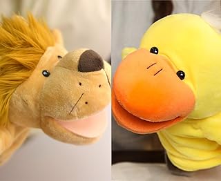 Toddler Animal Hand Puppets: Wolf, Tiger, Lion Set with Movable Mouths for Teaching